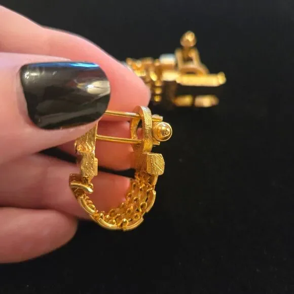 Vintage H Monogram Gold Tone Chain Cuff Links 70s - Picture 6 of 7